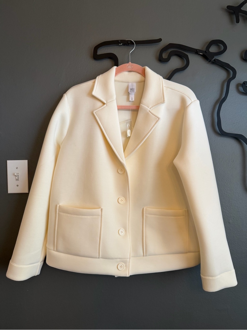 NWT Wynne Layers Cream Scuba Knit Blazer Button-Front Women's Jacket Size Large